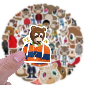 Colorful Kanye Graduation Bear stickers set for laptops, scrapbooks, guitars, and more