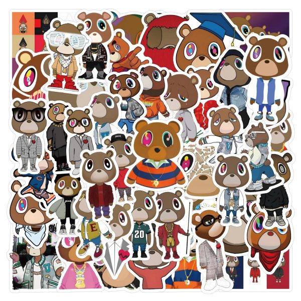 Colorful Kanye Graduation Bear stickers set for laptops, scrapbooks, guitars, and more