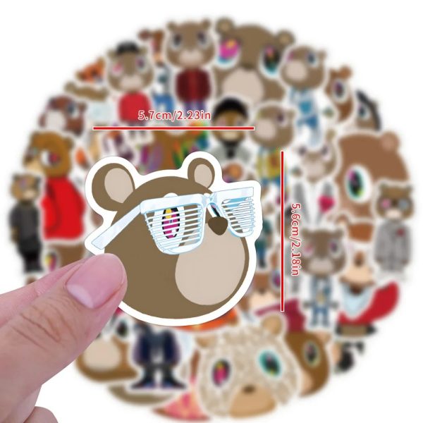 Colorful Kanye Graduation Bear stickers set for laptops, scrapbooks, guitars, and more