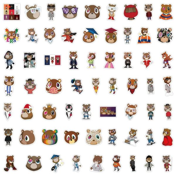 Colorful Kanye Graduation Bear stickers set for laptops, scrapbooks, guitars, and more