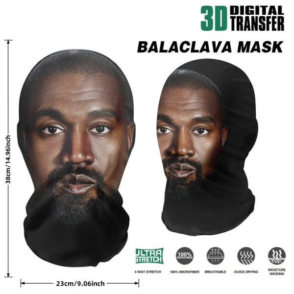 3D printed Kanye West mask, full face elastic mesh, hip hop balaclava