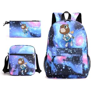 Kanye West Graduation backpack set with 3 pieces – student schoolbag, pencil case, shoulder bag