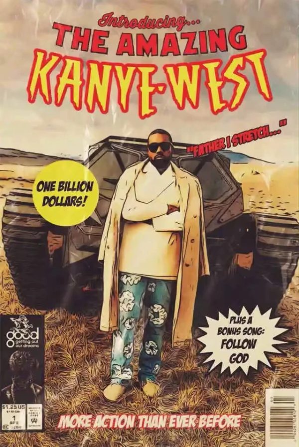 Vintage Kanye West music album comic art poster for hip hop wall decor