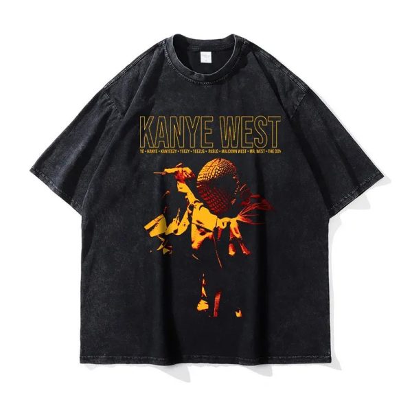 Oversized Kanye West vintage washed DTG hip hop tee for men