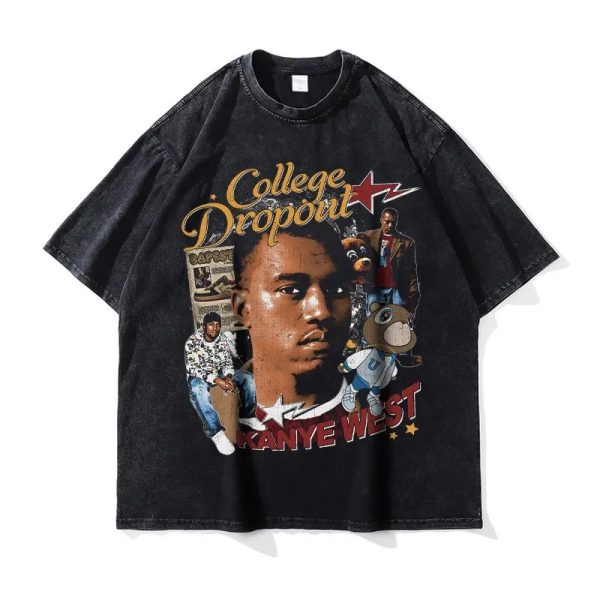 Oversized Kanye West vintage washed DTG hip hop tee for men