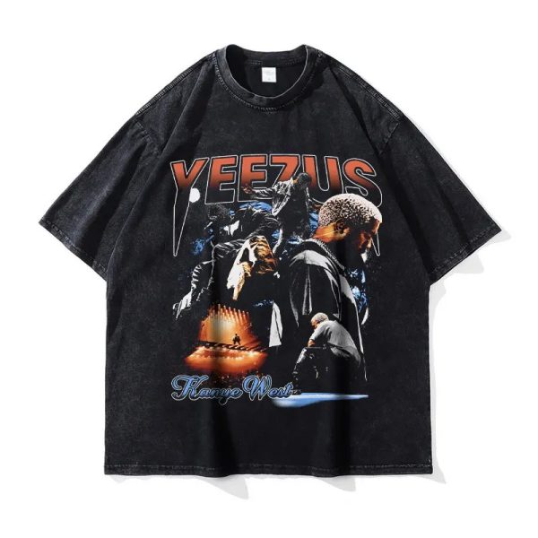 Oversized Kanye West vintage washed DTG hip hop tee for men