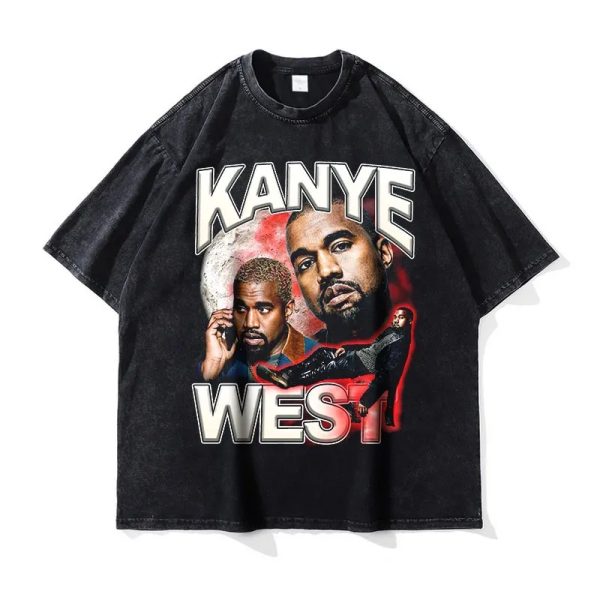 Oversized Kanye West vintage washed DTG hip hop tee for men