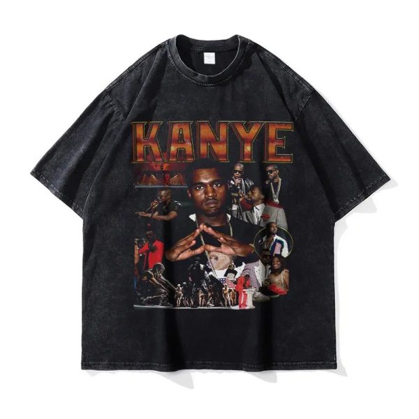 Oversized Kanye West vintage washed DTG hip hop tee for men