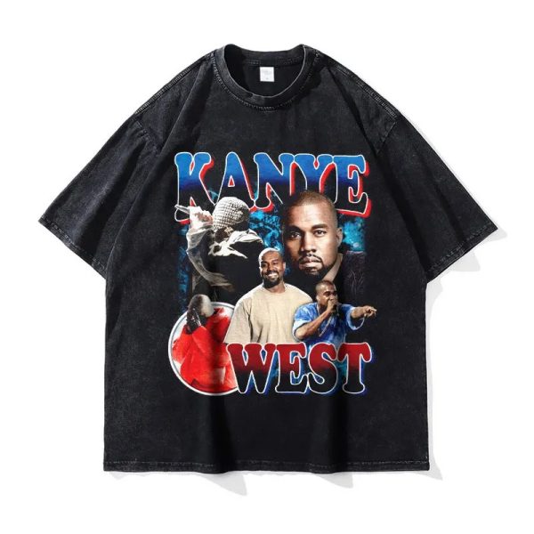 Oversized Kanye West vintage washed DTG hip hop tee for men